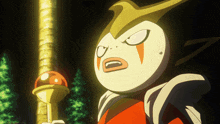 a cartoon character with an angry face is standing in front of a gold pole