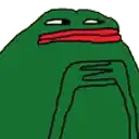 a green frog with a red mouth and a red scarf around its neck .