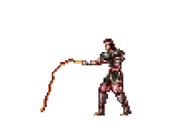 a pixel art of a man holding a whip in his hand