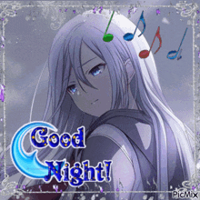 a picture of a girl with the words good night