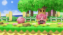 kirby and hatsune miku are playing a video game together