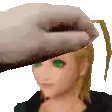 a pixel art of a person 's head with a hat on it .