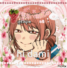 a picture of a girl with grapes on her head and the name hidami