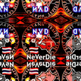 a pattern of circles with the words " never die " on the bottom