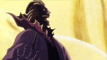 a drawing of a man with a purple cape and a yellow background