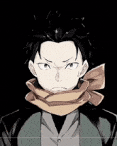 a drawing of a man with a scarf around his neck and a black background