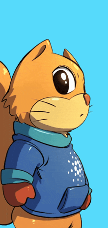 a drawing of a squirrel wearing a blue sweater