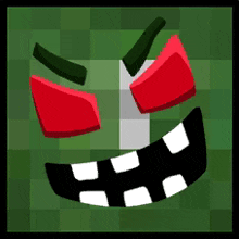 a cartoon face with red eyes and white teeth