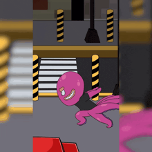 a cartoon drawing of a pink octopus with a black shirt