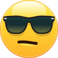a yellow smiley face wearing sunglasses with a serious look on its face