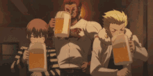 a group of anime characters are drinking beer from mugs