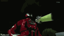 a green monster is flying through the air at night and says `` eyes open ! goemon '' .