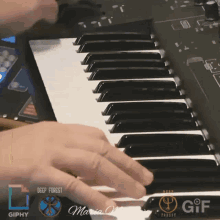 a person playing a keyboard with a logo for deep forest in the background