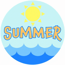 a blue circle with the word summer and a sun