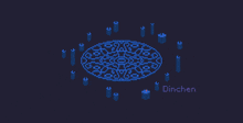 a pixel art of a circle with candles and the name dinchen