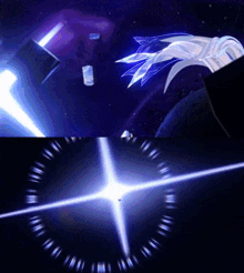 a purple and blue background with a circle and a star in the middle