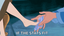a cartoon of cinderella putting on a glass slipper .