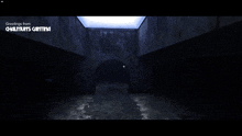 a dark tunnel with greetings from chalmuts cantina on the top
