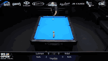 a pool table with a blue cloth that says diamond