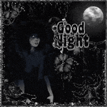 a black and white image with the words good night written on it
