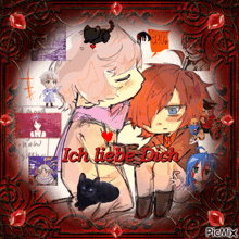 a picture of a girl and boy with ich liebe dich written on the bottom