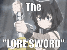 a picture of a girl holding a sword that says the " lore sword " on it