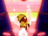 a cartoon character is flying through the air with a rocket .
