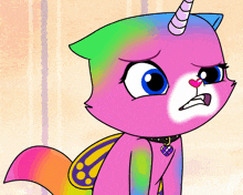 a cartoon cat with a unicorn horn and a rainbow tail