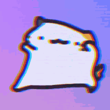 a white ghost with a purple background has a glitch effect on it 's face