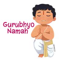 a cartoon drawing of a man praying with the words gurubhyo namah written above him