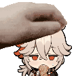 a person is petting a cartoon character 's head while holding a donut .