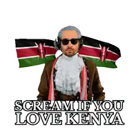 a man wearing sunglasses and headphones with the words scream if you love kenya below him