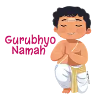 a cartoon drawing of a man praying with the words gurubhyo namah below him