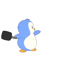 a cartoon penguin is holding a black object in its hand