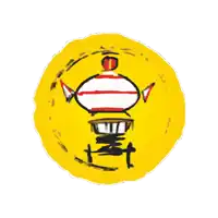 a yellow circle with a drawing of a fish on top