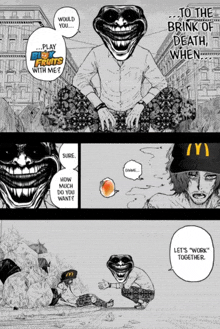 a man with a mcdonald 's hat is talking to a troll