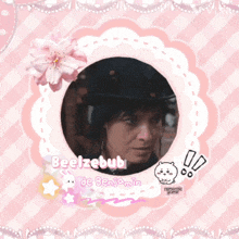a pink border with a picture of a woman and the name beelzebub de benjamin