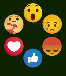 a man with glasses and a beard is surrounded by smiley faces including a heart and thumbs up
