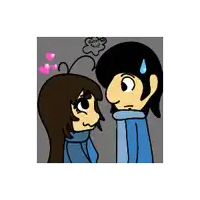a cartoon of a boy and a girl looking at each other with hearts above them