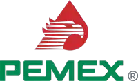 a green and red pemex logo with a red eagle