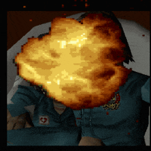 a pixel art image of a person with a heart on their shirt