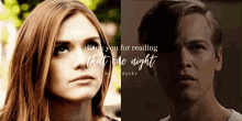 a woman and a man are looking at each other with the words thank you for reading that one night below them