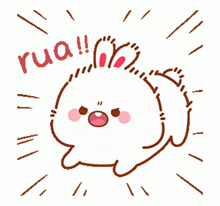 a cartoon drawing of a rabbit with the word rua written above it