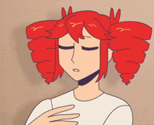 a cartoon drawing of a girl with red hair and a white shirt