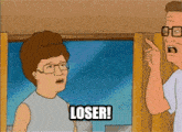 a cartoon character says " loser " while pointing at another person