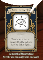 a card that says oath fatherless with a picture of an eye on it
