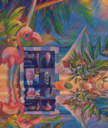 a colorful painting of a book called the fence of tea