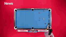 a pool table with the word news on the bottom