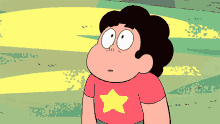 a cartoon character named steven wearing a red shirt with a yellow star on it
