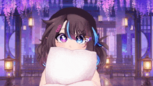 a girl with a white pillow covering her face
